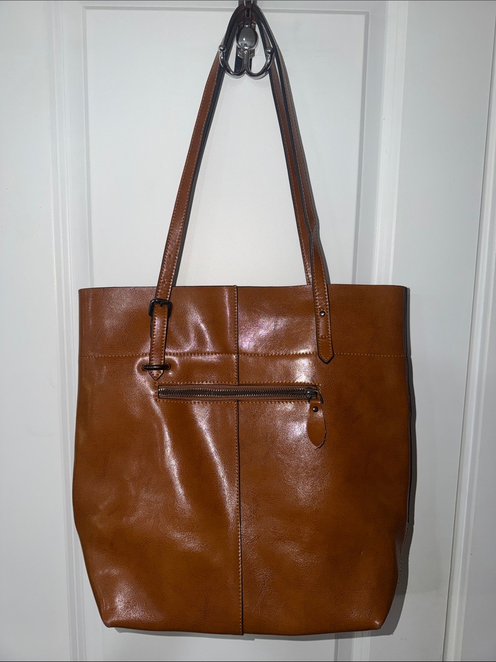 Classic S-Zone Brown Leather Tote Bag - Women's Shoulder Bag
